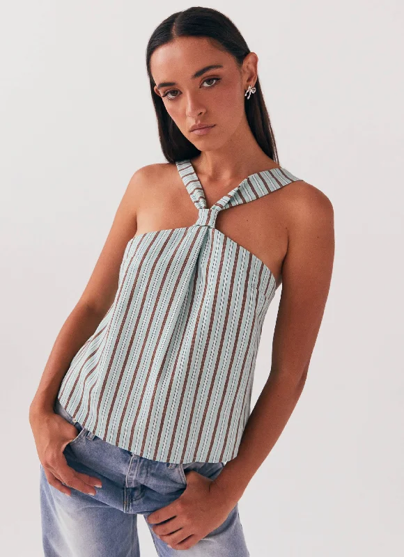 Rocker Chic Fashion Keira Linen Top - Coastal Stripe