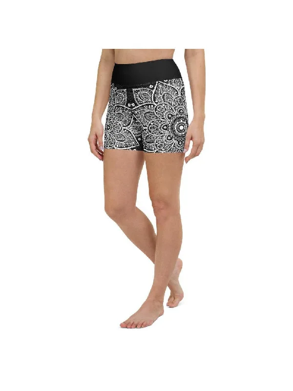 Find Your Perfect Fit With Discounted Yoga Outfits B&W Mandala Yoga Shorts