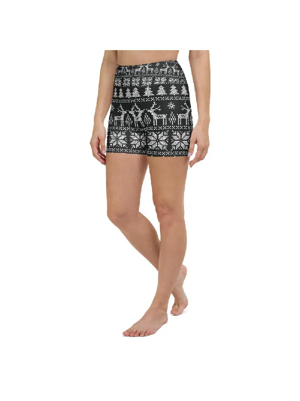 Stretch, Move, And Save On Yoga Clothing B&W Ugly Christmas Yoga Shorts