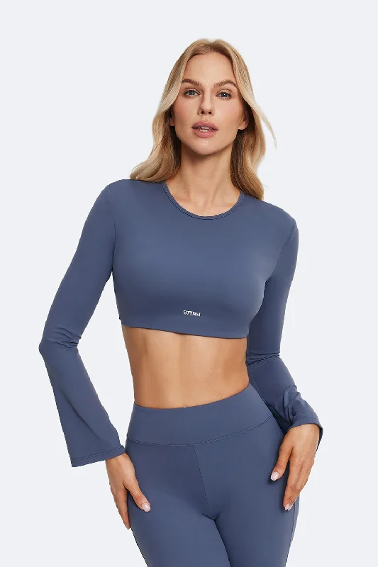 Premium Yoga Wear At Special Discounts Backless Full-Sleeve Crop Top