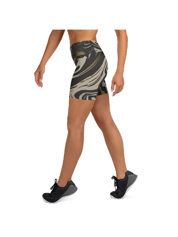 The Perfect Blend Of Comfort And Savings Black and Gold Marble Yoga Shorts