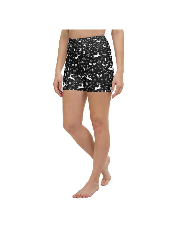 Performance Meets Savings In Our Yoga Wear Sale Black Reindeer Christmas Yoga Shorts