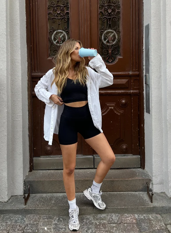 Breathe, Stretch, And Save On Yoga Apparel Black Ribbed Midi Biker Shorts