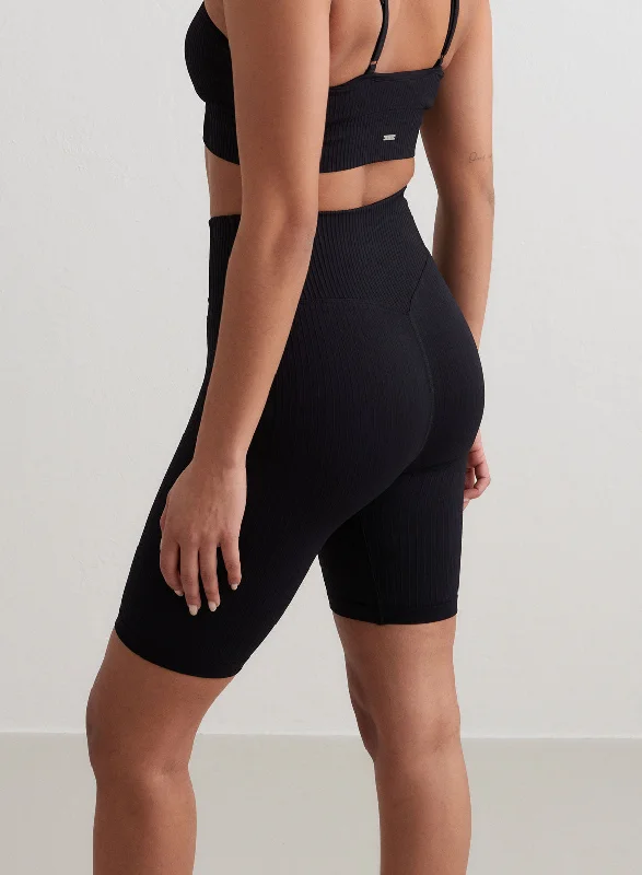 Sweat In Style With Yoga Clothing Discounts Black Ribbed Seamless Biker Shorts