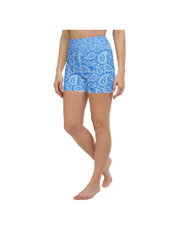 Breathable, Moisture-Wicking, And Budget-Friendly Blue & White Paisley Yoga Shorts