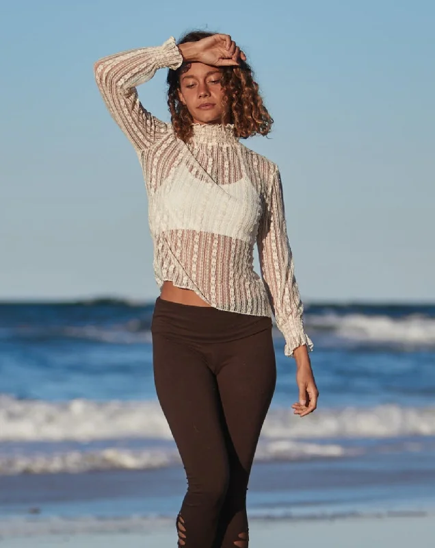 The Best Yoga Clothing At The Best Prices Burlesque Lace Long Sleeve Top - Cream