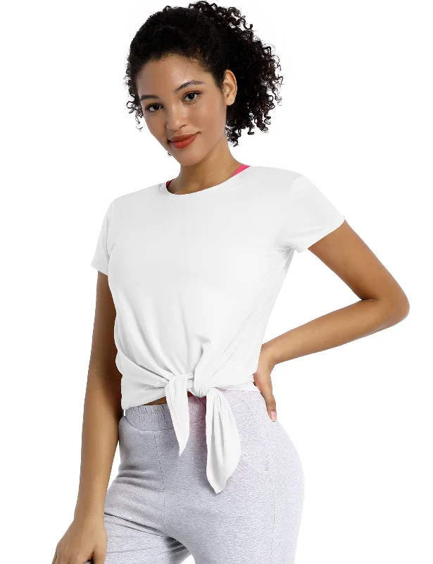Flow In Comfort With Stylish Discounts Tie Up Crop Top Short Sleeve T-Shirt white