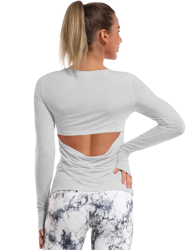 Namaste And Save On Yoga Apparel Open Back Long Sleeve Tops lightgray