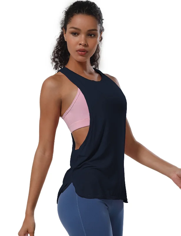 Premium Yoga Wear At Special Discounts Low Cut Loose Fit Tank Top darknavy