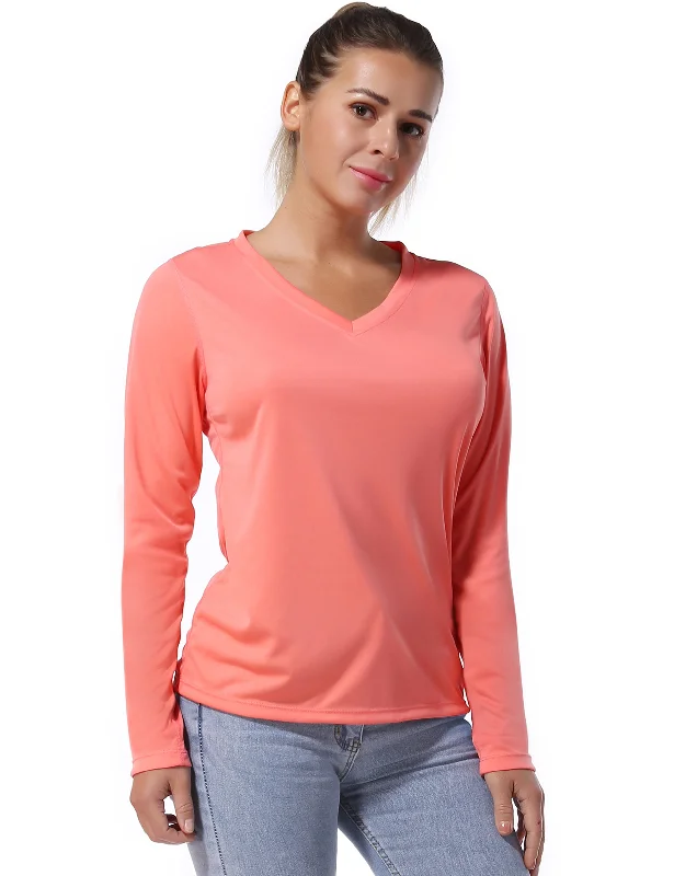 Elevate Your Practice With Affordable Yoga Wear V Neck Long Sleeve Athletic Shirts coral Elevate Your Practice With Affordable Yoga Wear V Neck Long Sleeve Athletic Shirts coral