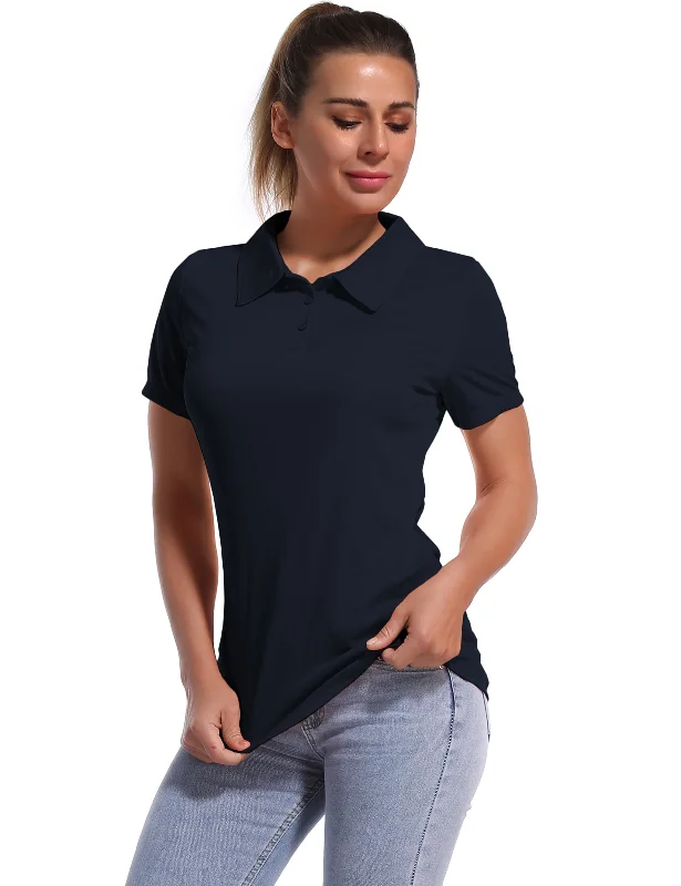 Breathe Easy In Comfortable Yoga Outfits Short Sleeve Slim Fit Polo Shirt darknavy
