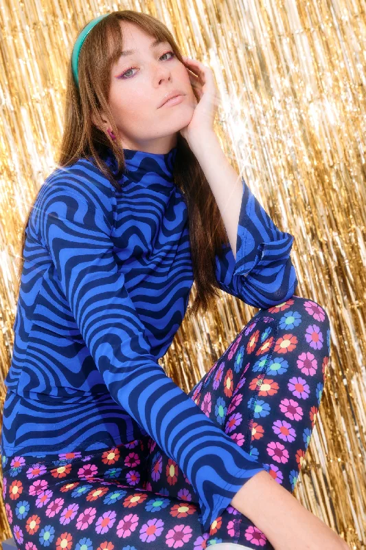 Elevate Your Practice With Affordable Yoga Wear Mesh Mock Neck in Cobalt and Navy Wave Elevate Your Practice With Affordable Yoga Wear Mesh Mock Neck in Cobalt and Navy Wave