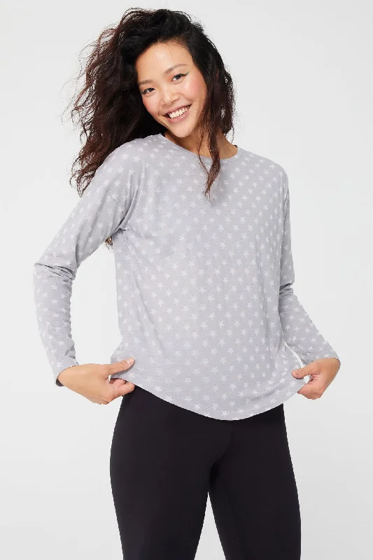 The Best Yoga Wear At The Best Prices Burnout Long Sleeve Tee in Collegiate Gray Star The Best Yoga Wear At The Best Prices Burnout Long Sleeve Tee in Collegiate Gray Star