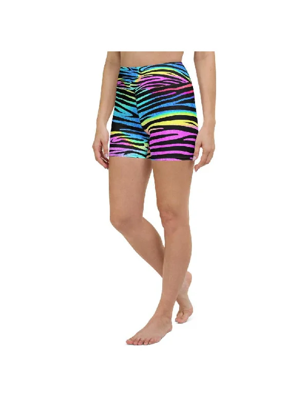Move With Confidence In Discounted Yoga Outfits Colorful Zebra Striped Yoga Shorts