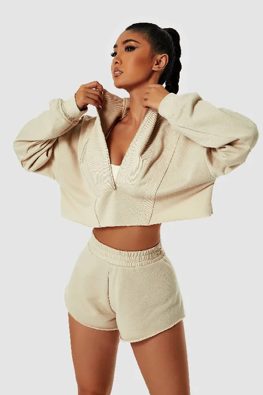 Stretch Your Limits, Not Your Wallet Cropped Sweatshirt & Mini Sweat Shorts Athleisure Set Stretch Your Limits, Not Your Wallet Cropped Sweatshirt & Mini Sweat Shorts Athleisure Set