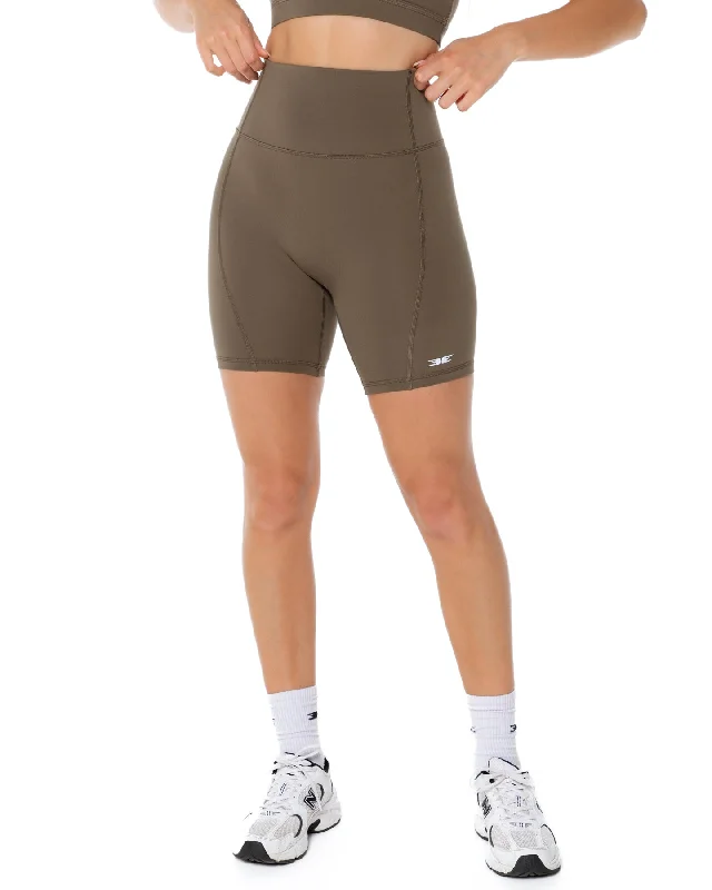 Performance Meets Savings In Our Yoga Wear Sale Curve Shorts - Dusty Khaki