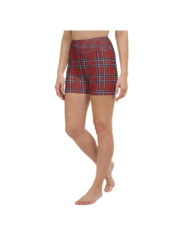Flow In Comfort With Stylish Discounts Deep Red Tartan Yoga Shorts