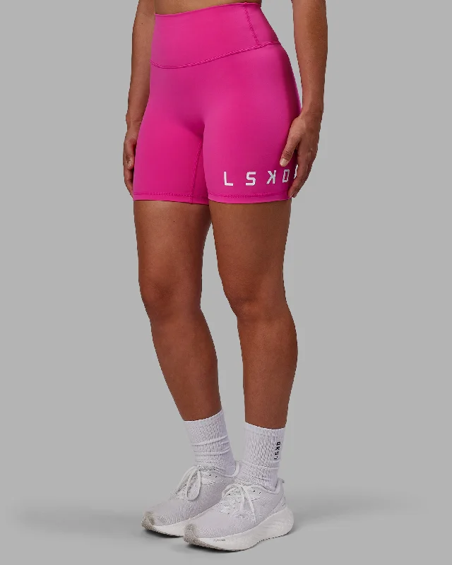 Namaste And Save On Yoga Apparel Evolved Mid-Length Shorts - Fuchsia Pink-White