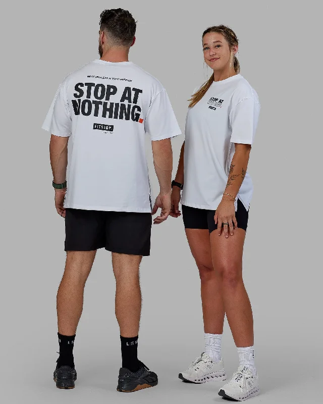 Flex Your Budget With Premium Yoga Clothing Deals Unisex Fitstop Stop at Nothing Tee Oversize - White-Black Flex Your Budget With Premium Yoga Clothing Deals Unisex Fitstop Stop at Nothing Tee Oversize - White-Black