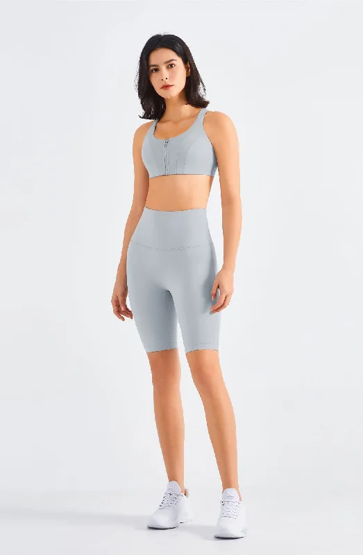 Flow In Comfort With Stylish Discounts Front-Zip Sports Bra & Biker Shorts Activewear Set Flow In Comfort With Stylish Discounts Front-Zip Sports Bra & Biker Shorts Activewear Set