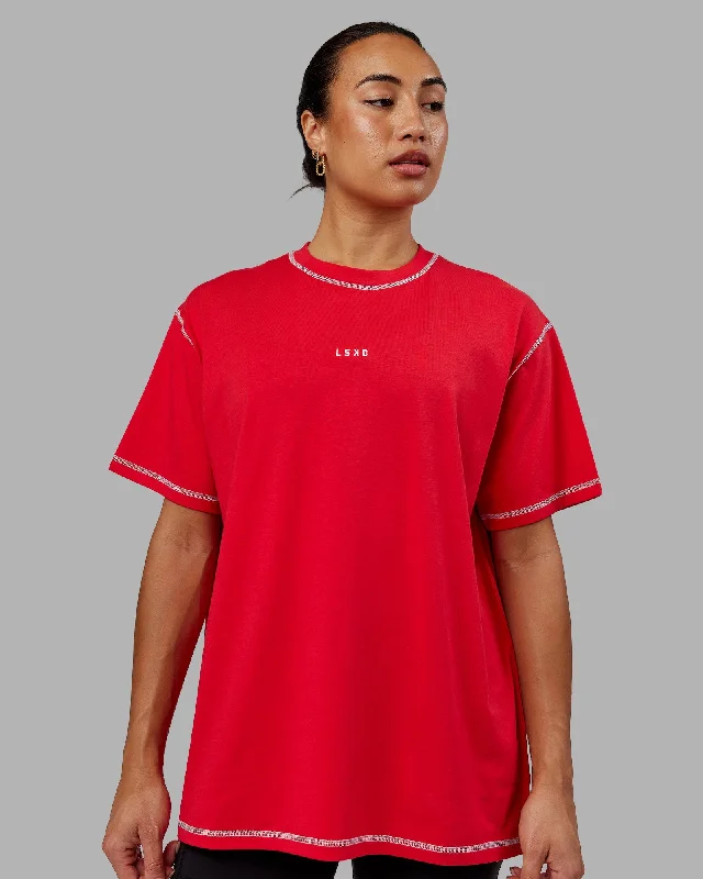 Find Your Perfect Fit With Discounted Yoga Outfits Go-To Contrast Oversized Tee - Scarlet-White Find Your Perfect Fit With Discounted Yoga Outfits Go-To Contrast Oversized Tee - Scarlet-White
