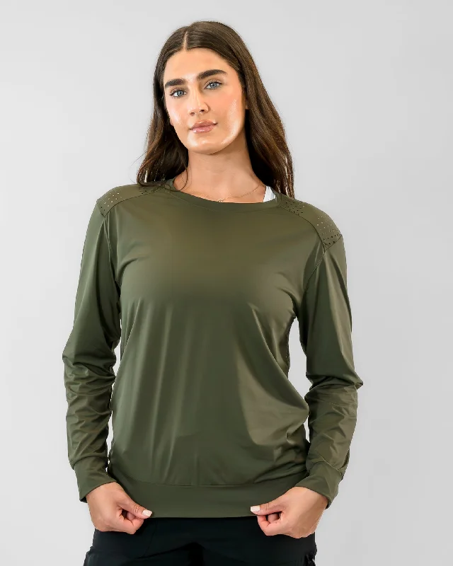 Yoga Apparel Designed For Movement At Lower Prices Laser Cut Pullover - Olive
