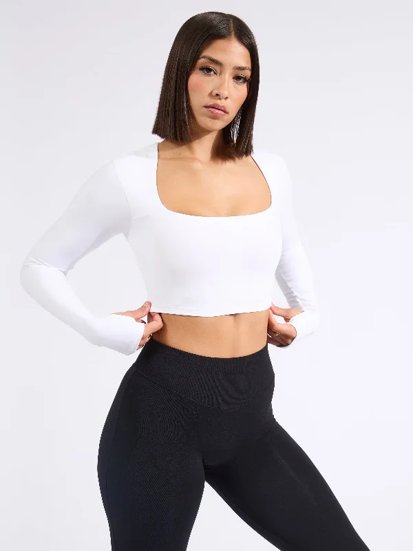 Long Sleeve Butter Crop - White