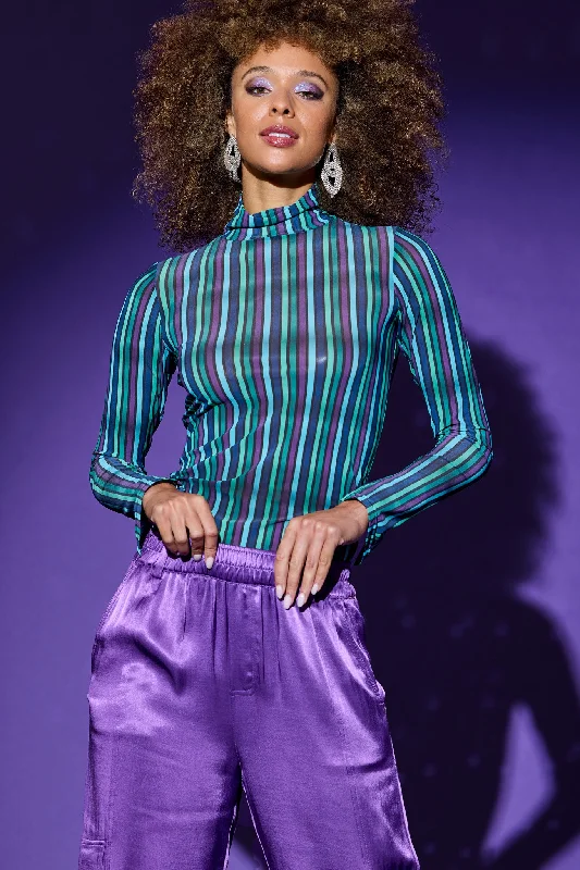 Premium Yoga Wear At Special Discounts Mesh Mock Neck in Jewel Stripe
