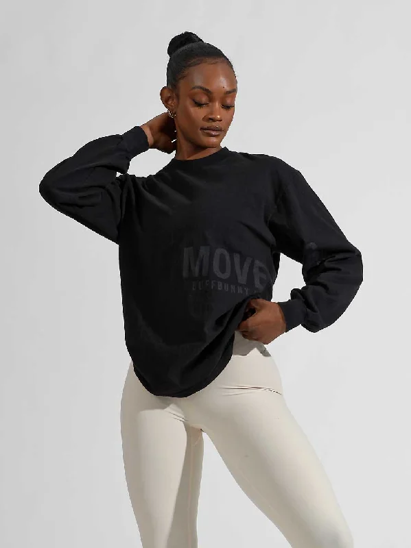 Stretch Your Limits, Not Your Wallet Moves Long Sleeve Tee - Black