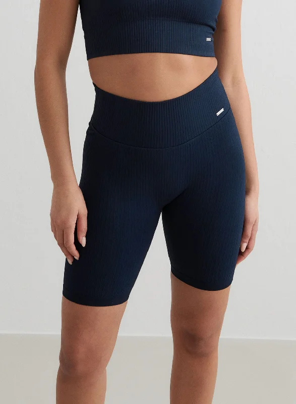 Limited-Time Sale On Stylish Yoga Apparel Navy Ribbed Biker Shorts