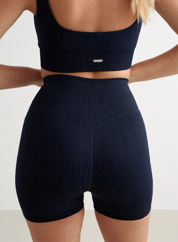 Performance Yoga Wear Now At Exclusive Discounts Navy Ribbed Midi Biker Shorts