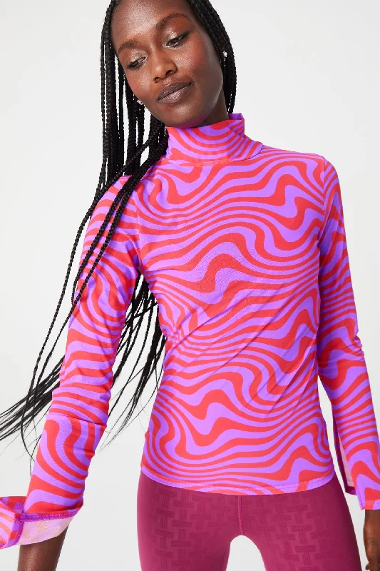 High-Quality Yoga Clothing At Budget-Friendly Prices Mesh Mock Neck in Purple and Red Wave High-Quality Yoga Clothing At Budget-Friendly Prices Mesh Mock Neck in Purple and Red Wave