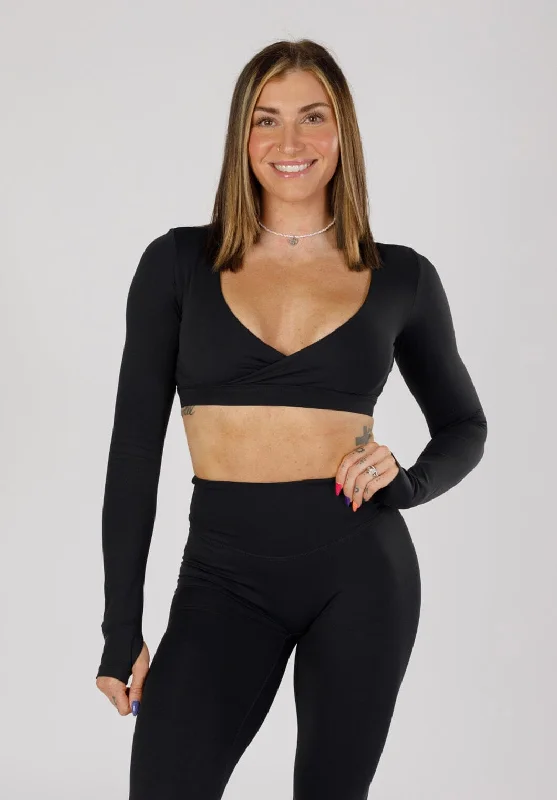 Limited-Stock Sale On Yoga Tops And Leggings RecStretch DesB Infinite Long Sleeve Bra Black Limited-Stock Sale On Yoga Tops And Leggings RecStretch DesB Infinite Long Sleeve Bra Black