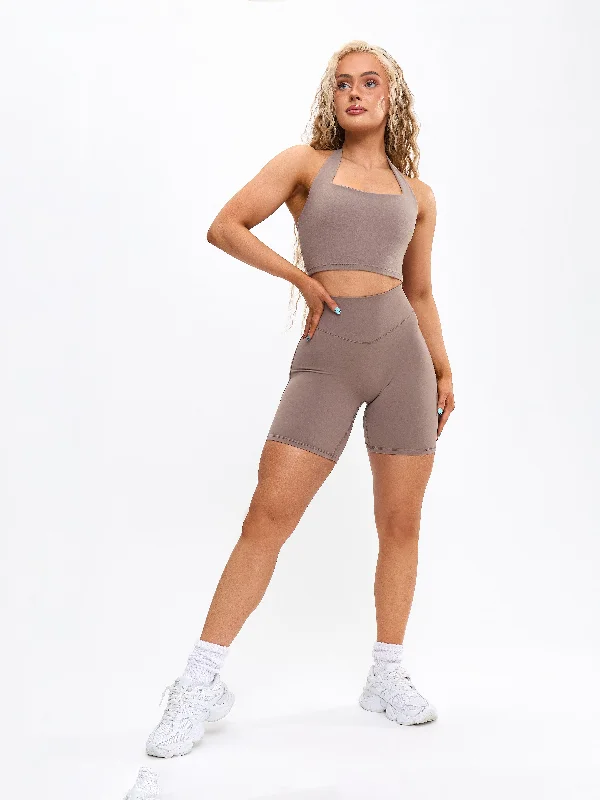 Breathe Easy In Comfortable Yoga Outfits Revolution Halter Crop - Chai Latte