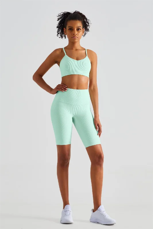Namaste And Save On Yoga Apparel Ribbed Sports Bra & Shorts Activewear Set