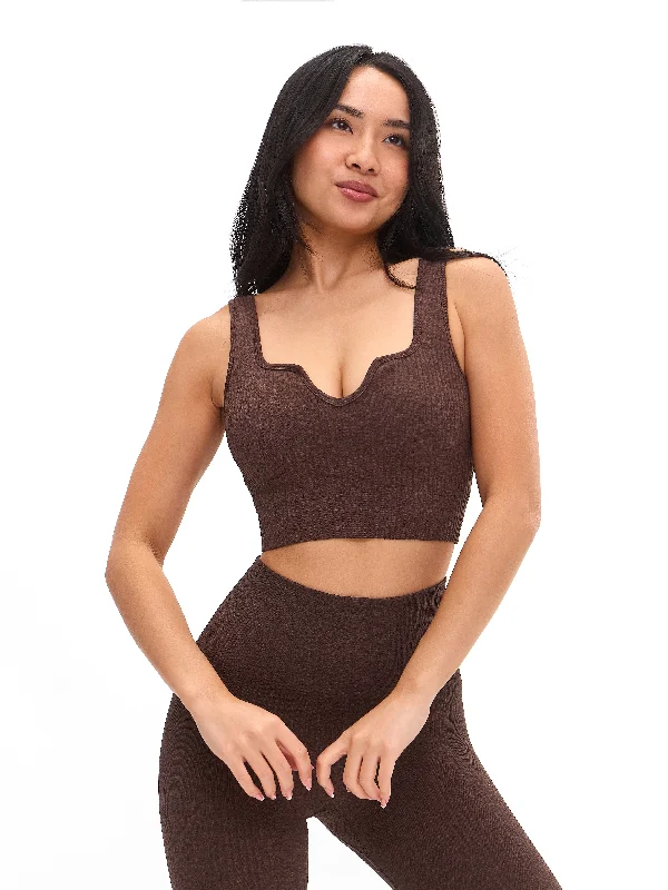 Find Balance In Stylish And Affordable Yoga Wear Ribbed Seamless Crop - Coffee