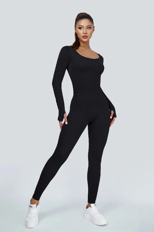 Fashionable Yoga Apparel Now On Sale Ribbed Seamless Long Sleeve Jumpsuit