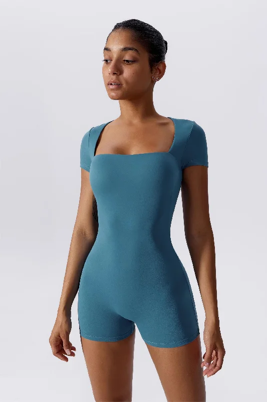 Move With Confidence In Discounted Yoga Outfits Sculpted Square Neck Short Sleeve Shortsie Move With Confidence In Discounted Yoga Outfits Sculpted Square Neck Short Sleeve Shortsie