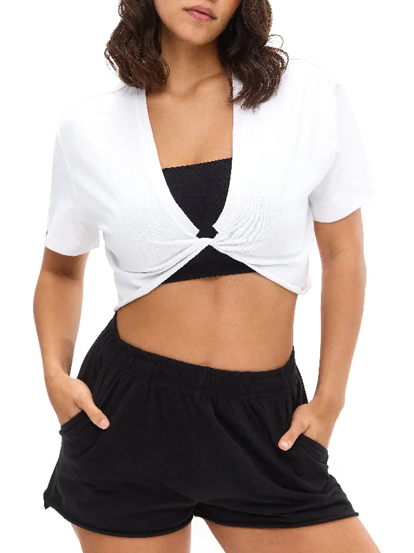 Stretch Your Limits, Not Your Wallet Slouchy Twist Crop - White