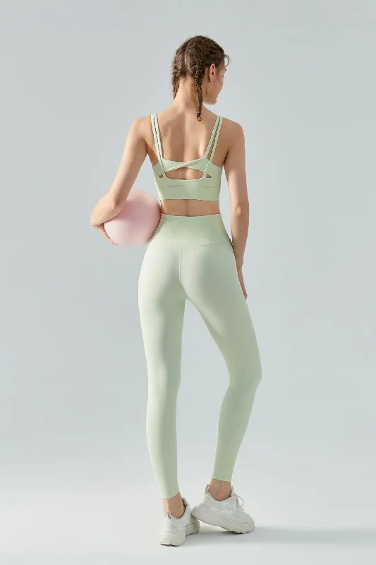Namaste And Save On Yoga Apparel Strappy Twisted Sports Bra & Leggings Activewear Set Namaste And Save On Yoga Apparel Strappy Twisted Sports Bra & Leggings Activewear Set