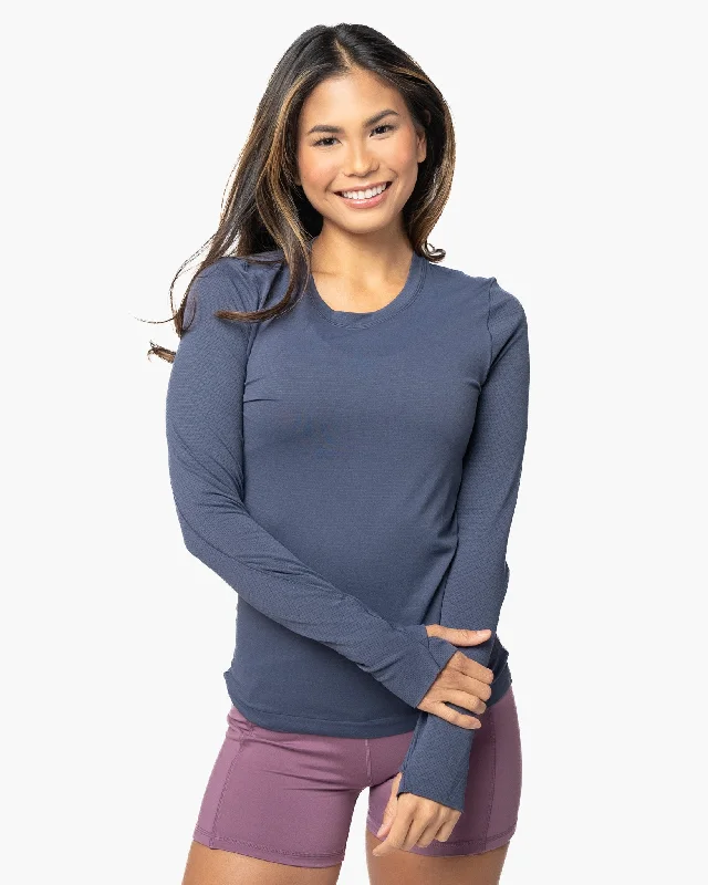 Fashionable Yoga Apparel Now On Sale Tempo Long Sleeve - Light Navy