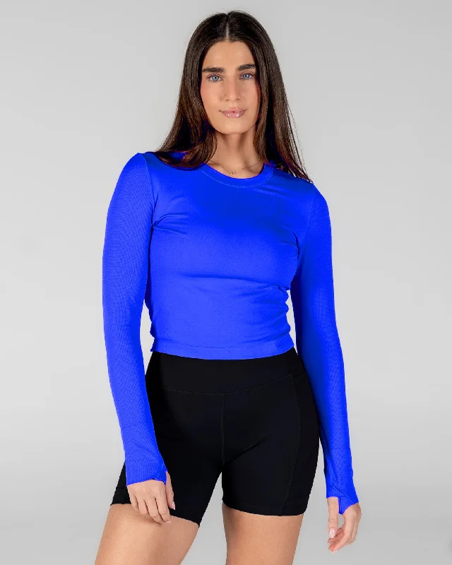 Fashionable Yoga Apparel Now On Sale Tempo Seamless Long Sleeve (Mid-Length) - Cobalt Fashionable Yoga Apparel Now On Sale Tempo Seamless Long Sleeve (Mid-Length) - Cobalt