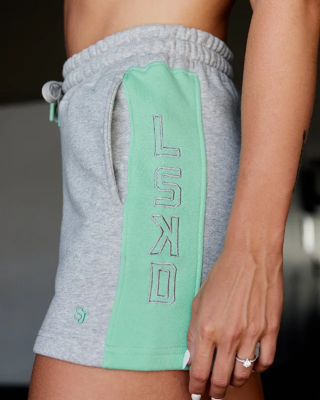 Soft, Supportive Yoga Wear At Unbeatable Savings Tenacity Lounge Shorts - Light Grey Marl-Ice Green Soft, Supportive Yoga Wear At Unbeatable Savings Tenacity Lounge Shorts - Light Grey Marl-Ice Green