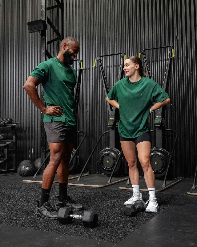 Breathe Easy In Comfortable Yoga Outfits Unisex Deluxe PimaFLX Tee Oversize - Deep Emerald Breathe Easy In Comfortable Yoga Outfits Unisex Deluxe PimaFLX Tee Oversize - Deep Emerald