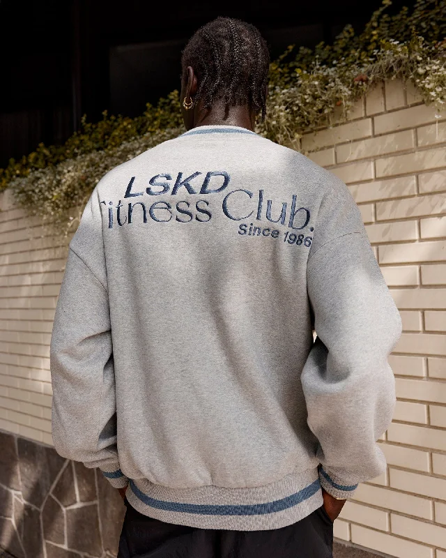 Unisex Fitness Club Sweater Oversize - Lt Grey Marl-Elemental Blue