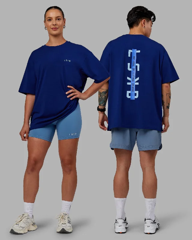 Stretch In Style With Budget-Friendly Yoga Wear Unisex Strike Through FLXCotton Tee Oversize - Midnight Blue-Glacial Blue Stretch In Style With Budget-Friendly Yoga Wear Unisex Strike Through FLXCotton Tee Oversize - Midnight Blue-Glacial Blue