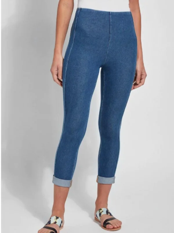 Flow Into Savings With Trendy Yoga Apparel Venice Cuff Crop Legging In Denim