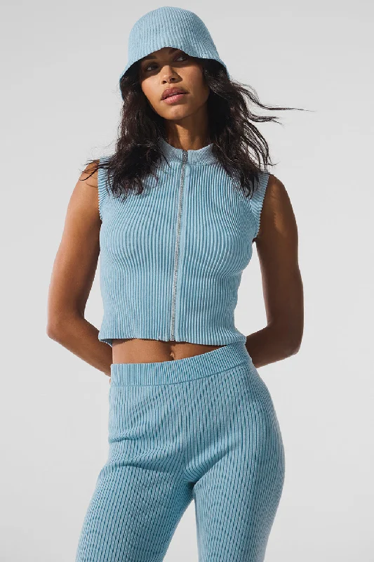 Enhance Your Flow With Stylish Yoga Wear At Great Prices Denim Knit Sleeveless Full Zip Top - Celestial Blue/Dark Celestial Blue Enhance Your Flow With Stylish Yoga Wear At Great Prices Denim Knit Sleeveless Full Zip Top - Celestial Blue/Dark Celestial Blue