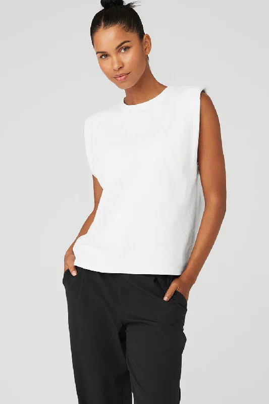 Upgrade Your Yoga Wardrobe For Less Headliner Shoulder Pad Sleeveless Tee - White