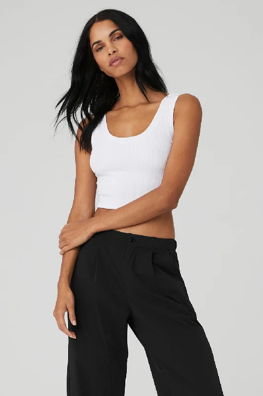 Affordable Yoga Fashion For Every Pose Ribbed Wellness Tank - White